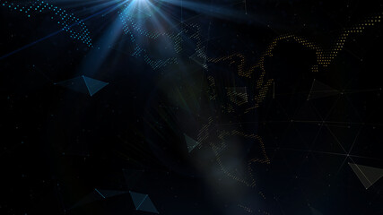 Poster - Blue Rays with lens flare. 3d illustration.
