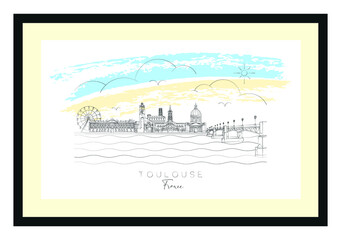 Wall Mural - Toulouse skyline poster, vector illustration and typography design, France  