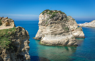 Canvas Print - Famous Raouche Rocks also called Pigeon Rock in Beirut, capital city of Lebanon