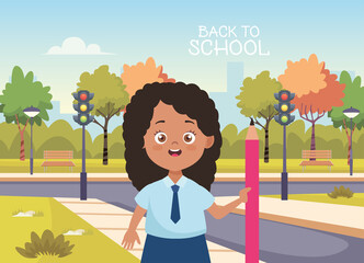 Poster - little student girl with uniform character