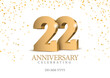 Anniversary 22. gold 3d numbers. Poster template for Celebrating 22th anniversary event party. Vector illustration