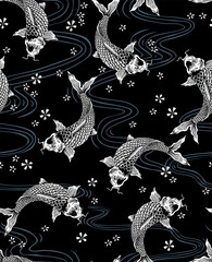 Japanese style koi carps seamless pattern. 