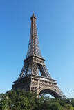 Fototapeta Paryż - The iconic Eiffel Tower of Paris (wrought-iron lattice tower) against clear blue skies