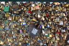 Collection Of Love Locks On A Bridge