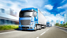 Truck With Container On Highway, Cargo Transportation, Logistic, Shipping, Delivery.