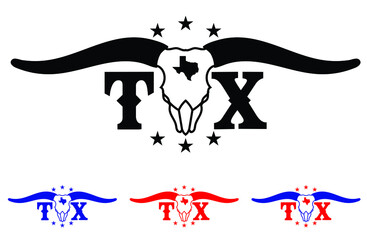 Wall Mural - Texas TX logo design concept, whit longhorn skull. vector eps