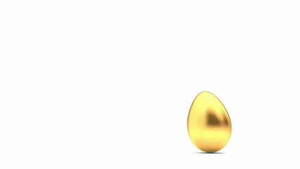 Wall Mural - Gold easter egg rolling on a white background. 3D Render