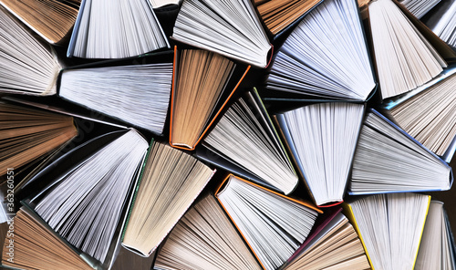 Fotografía Books. many open books, top view