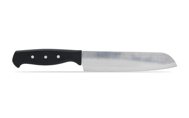 Kitchen knife, stainless steel with plastic black handle isolated on white background with clipping path.