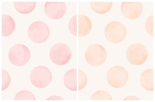 Cute Hand Drawn Abstract Irregular Polka Dots Vector Patterns. Pink And Cream Watercolor Style Dots On An Off-White Background. Bright Simple Dotted Repeatable Print. Pastel Color Geometric Backdrop.