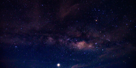 Wall Mural - panorama blue night sky milky way and star on dark background.universe filled, nebula and galaxy.man