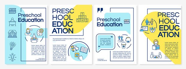 Wall Mural - Children preschool education brochure template. Early childhood. Flyer, booklet, leaflet print, cover design with linear icons. Vector layouts for magazines, annual reports, advertising posters