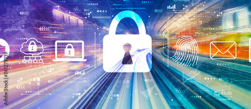 Cuadros en Lienzo Internet network security concept with abstract high speed technology POV motion
