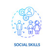 Toddlers social skills concept icon. Early childhood education. Kids interactions. Kindergarten. Interpersonal skills idea thin line illustration. Vector isolated outline RGB color drawing