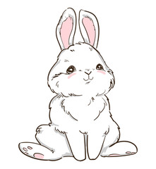 Fototapete - Hand Drawn Cute Bunny isolated on white background. Print design rabbit. Children Print on t-shirt. Vector