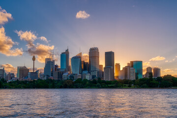 Fototapete - Beautiful Sydney downtown skyline during sunset, NSW, Australia