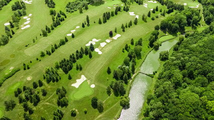 Sticker - Drone view of a beautiful golf course in Civry-la-Foret Paris France