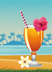 Wall Mural - hello summer seasonal scene with tropical cocktail