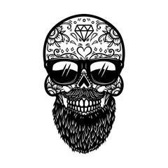 Poster - Illustration of bearded mexican sugar skull in sunglasses. Design element for poster, card, banner, logo, label, sign, badje, t shirt.