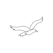 One Single Line Drawing Of Wild Seagull For Company Business Logo Identity. Cute Bird Mascot Concept For Conservation National Park Symbol. Continuous Line Draw Design Graphic Illustration Vector