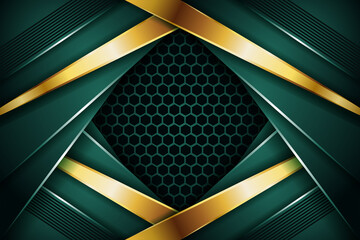 Poster - abstract luxury dark green overlap layer with golden line