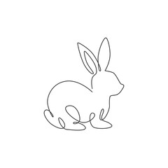 Single continuous line drawing of funny rabbit for pet shop logo identity. Cute bunny animal mascot concept for kids toy shop icon. Modern one line draw design vector graphic illustration