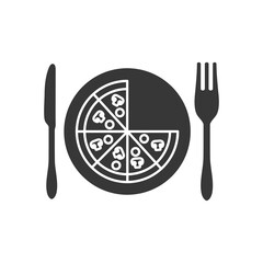 Sticker - curtlery and dish with pizza slices, silhouette style