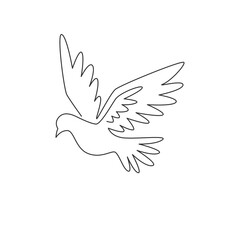 Poster - one single line drawing of cute elegant fly dove bird for logo identity. adorable pigeon mascot conc