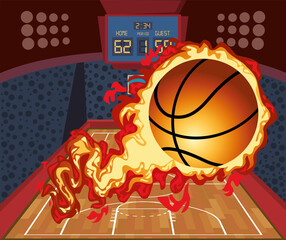 Canvas Print - basketball sport poster with balloon on fire