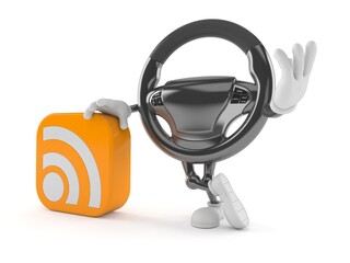 Poster - Car steering wheel character with RSS icon