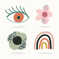 Sticker - hand drawn contemporary, eye flowers trendy print collage color