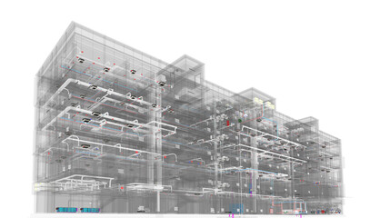 Fototapete - BIM model of an office building with transparent walls