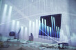 © peshkova - Multi exposure of stock market chart drawing and office interior background. Concept of financial analysis.