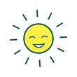© Nika - Cute Happy Smiling Sun icon, sunshine icon in line vector, sun character isolated icon, sun summer weather symbol