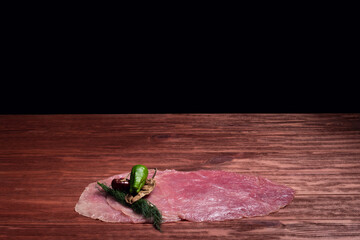 Canvas Print - Premium cuts of raw steak. Fresh and raw meat. Raw meat mixture. Raw beef steaks on wooden table._-3