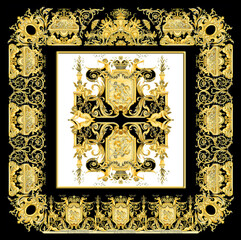 Canvas Print - gold baroque black white background trendy scarf design