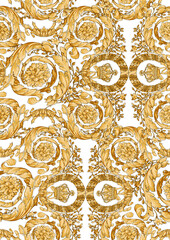 Wall Mural - gold baroque black white background trendy scarf design