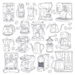 © ewanew2110stock - Coffee machine. Coffee pot. Kettle. Coffee grinder. Cartoon art. Isolated vector object on a white background.