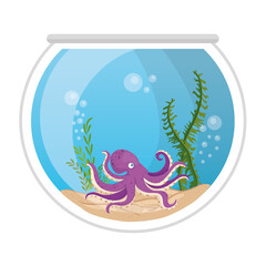Wall Mural - aquarium octopus with water,seaweed, aquarium marine pet vector illustration design