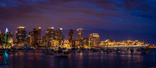 Sunset And Night View Of San Diego Downtown With Christmas Lights