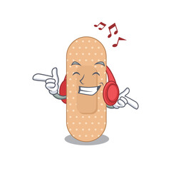 Poster - A Caricature design style of standard bandage listening music on headphone