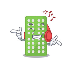 Sticker - A Caricature design style of medicine pills listening music on headphone