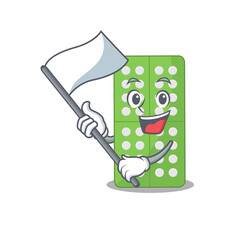 Sticker - A brave medicine pills mascot character design holding a white flag