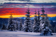 Winter sunset sunrise scene in the mountains