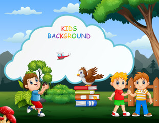 Wall Mural - Kids background template with happy boys playing