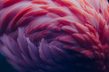 Beautiful close-up of the feathers of a pink flamingo bird. Creative background. 