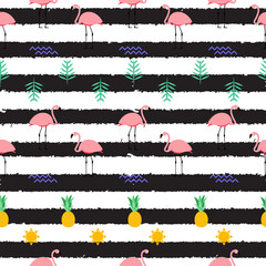 Canvas Print - Summer Pink Flamingo Seamless Pattern Background. Vector Illustration