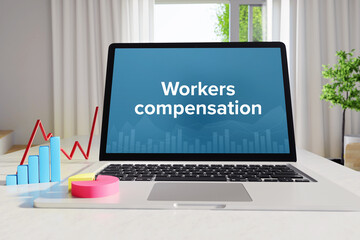 Wall Mural - Workers compensation. Statistics/Business. Laptop in the office with term on the Screen. Finance/Economy.