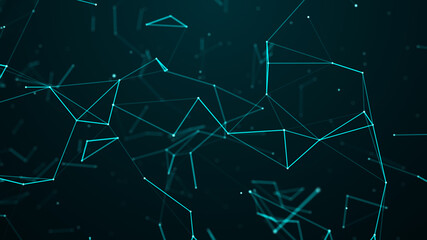 Poster - Digital plexus of glowing lines and dots. Abstract background. 3D rendering. Network or connection. 3d rendering.