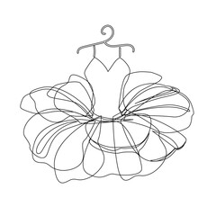 Wall Mural - Beautiful evening dress with linesdress. Dress on a hanger. Outline of clothes. Vector illustration.